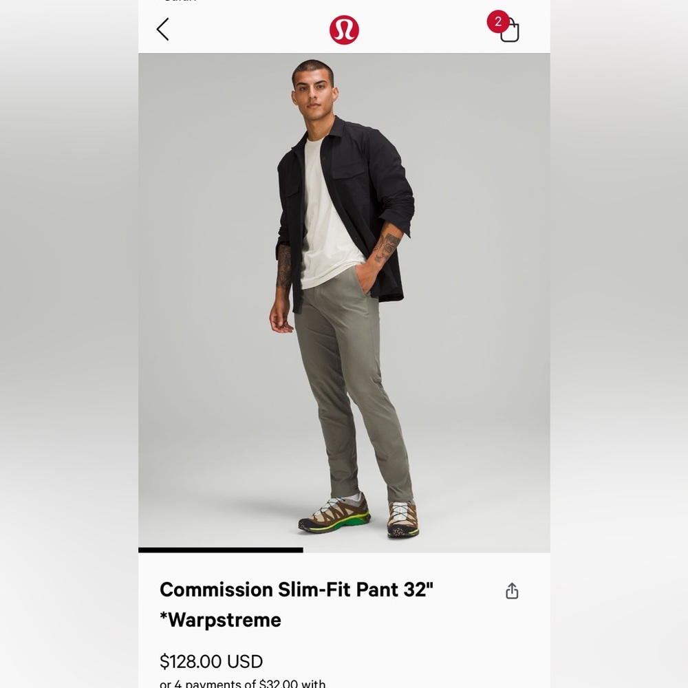 Men’s Lululemon Commission slim fit warpstreme 30x32. Grey Sage Color